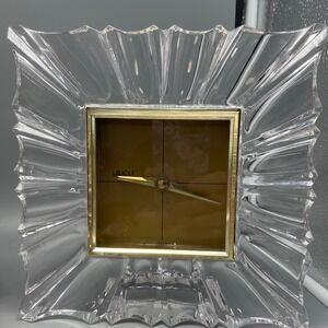 Crystal Desk Clock 8" Square Gold Face Fluted Glass‎ Monarch by Mikasa Austria
